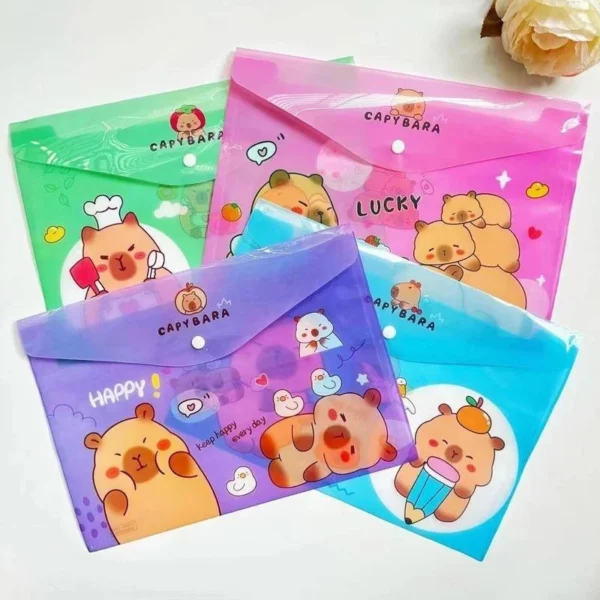 24 ชิ้น/คละสี Capybara Kawaii การ์ตูน A4 แฟ้มเก็บโฟลเดอร์ทนทาน PVC สํานักงาน