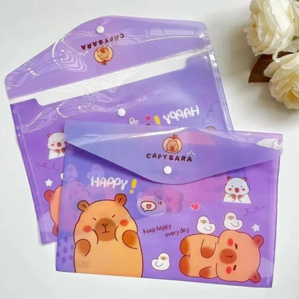 1 ชิ้น/สีม่วง Capybara Kawaii การ์ตูน A4 แฟ้มเก็บโฟลเดอร์ทนทาน PVC สํานักงาน